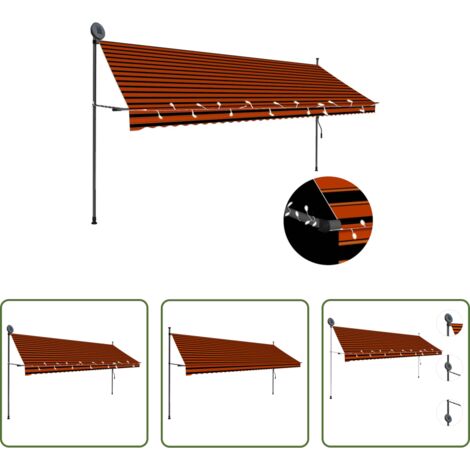 vidaXL Tenda da sole con luci LED -  Tenda da Sole Retrattile Manuale LED 400 cm Arancione e Marrone