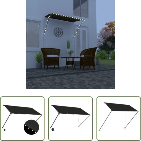vidaXL Tenda da sole con pannello solare -  Tenda da Sole Retrattile con LED 250x150 cm Antracite