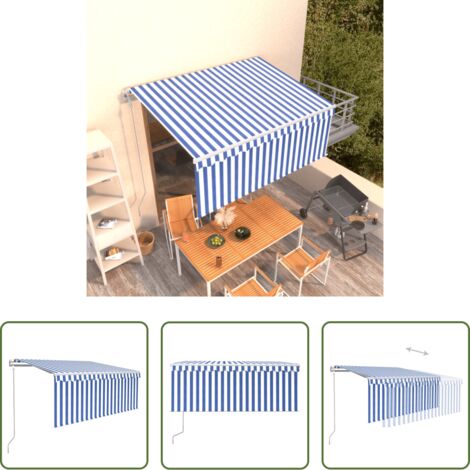 vidaXL Tenda da sole con parasole -  Tenda Sole Retrattile Automatica con Parasole 3x2,5m Blu Bianco