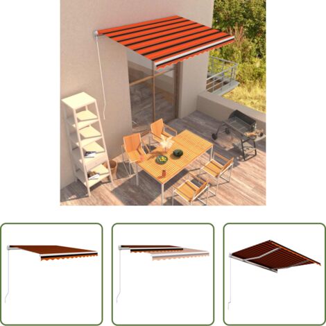 vidaXL Tenda da sole con sistema a scomparsa -  Tenda da Sole Retrattile Manuale 350x250 cm Arancione e Marrone