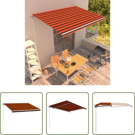 vidaXL Tenda da sole con sistema a scomparsa - Tenda da Sole Retrattile Manuale 450x300 cm Arancione e Marrone