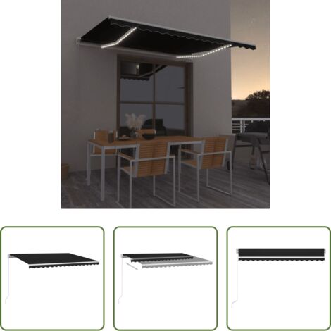 vidaXL Tenda da sole esterna -  Tenda da Sole Retrattile Manuale LED 450x350 cm Antracite