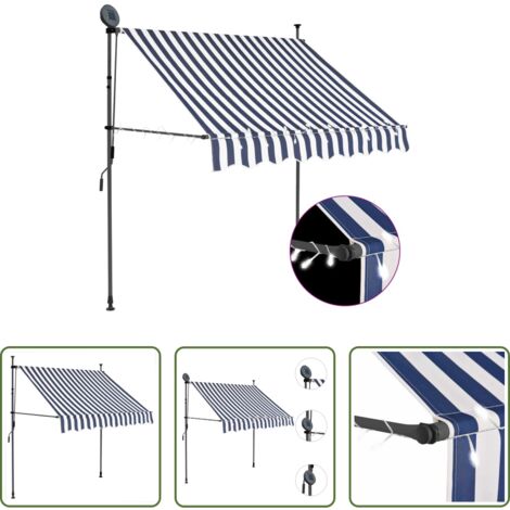 vidaXL Tenda da sole idrorepellente -  Tenda da Sole Retrattile Manuale con LED 100 cm Blu e Bianca
