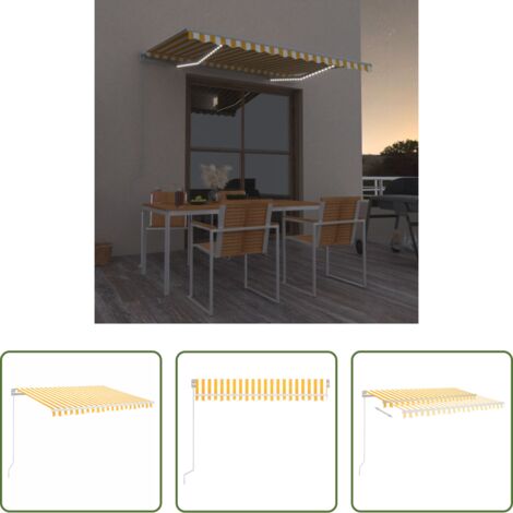 vidaXL Tenda da sole LED -  Tenda da Sole Retrattile Manuale LED 350x250 cm Gialla e Bianca