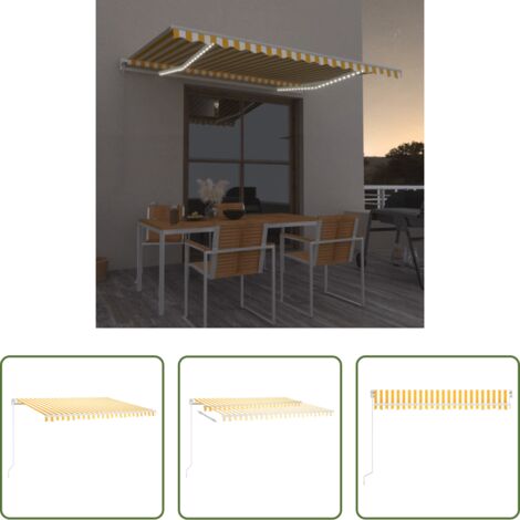 vidaXL Tenda da sole LED -  Tenda da Sole Retrattile Manuale LED 450x350 cm Giallo Bianco