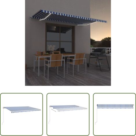 vidaXL Tenda da sole LED -  Tenda da Sole Retrattile Manuale LED 500x350 cm Blu e Bianca