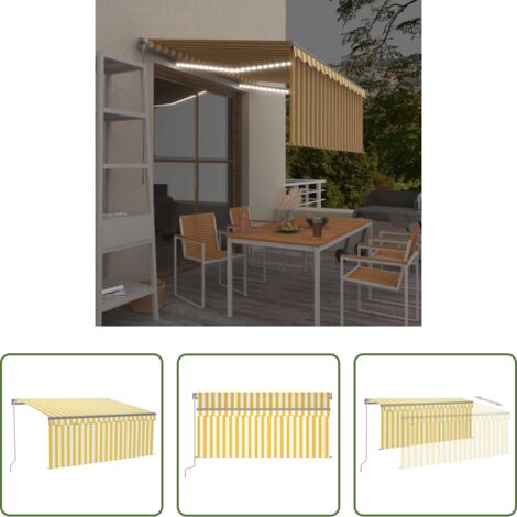 vidaXL Tenda da sole LED -  Tenda Sole Retrattile Manuale Parasole LED 3x2,5m Gialla Bianca