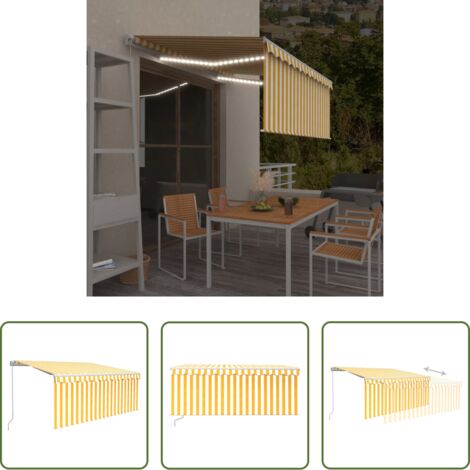 vidaXL Tenda da sole LED -  Tenda Sole Retrattile Manuale Parasole LED 3x2,5m Gialla Bianca