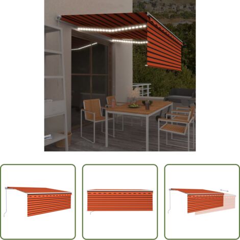vidaXL Tenda da sole LED -  Tenda Sole Retrattile Manuale Parasole LED 4x3m Arancio Marrone