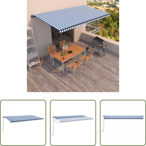 vidaXL Tenda da sole manuale -  Tenda da Sole Retrattile Manuale 600x350 cm Blu e Bianca