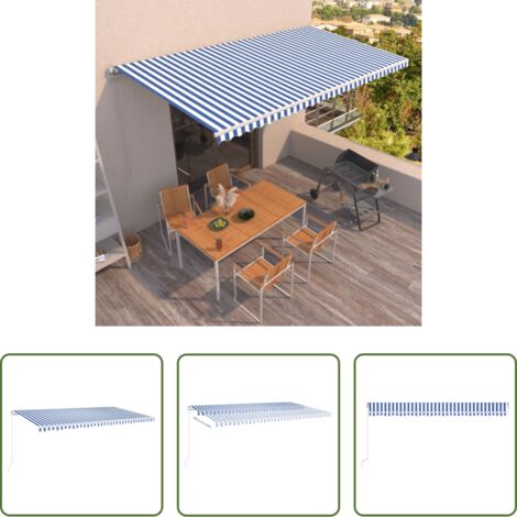 vidaXL Tenda da sole manuale -  Tenda da Sole Retrattile Manuale 600x350 cm Blu e Bianca
