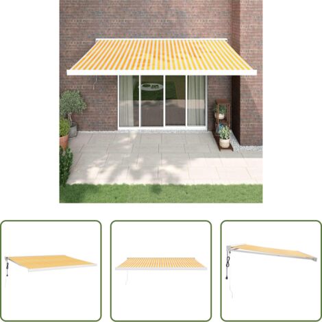 vidaXL Tenda da sole motorizzata -  Tenda Sole Retrattile Gialla e Bianca 4x3 m Tessuto e Alluminio