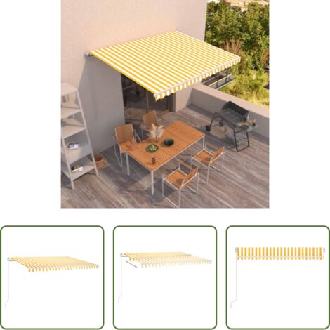 vidaXL Tenda da sole poliestere -  Tenda da Sole Retrattile Manuale 450x350 cm Gialla e Bianca