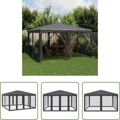 vidaXL Tenda gazebo -  Tenda per Feste con 8 Pareti in Rete Antracite 4x4 m in HDPE