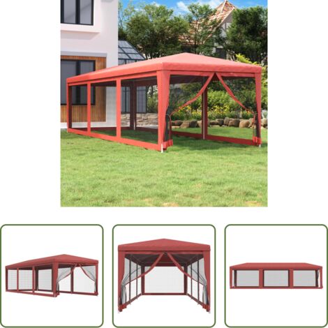 vidaXL Tenda in HDPE -  Tenda per Feste con Pareti Laterali in Rete Rossa 3x9 m HDPE