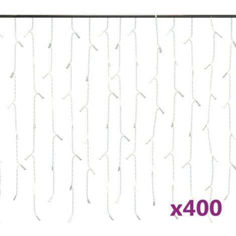 vidaXL Tenda Luci LED Ghiacciolo 10m 400 LED Bianco Freddo 8 Funzioni
