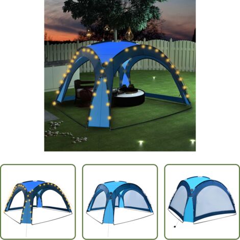 vidaXL Tenda per giardino -  Tenda per Feste con LED e 4 Pareti 3,6x3,6x2,3 m Blu