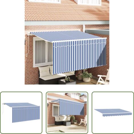 vidaXL Tenda per giardino -  Tenda Retrattile Blu e Bianco 300 x 200 cm