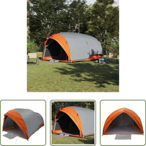 vidaXL Tenda per giardino -  Tenda tunnel Grigio e arancione 410 x 285 x 198 cm taffetà