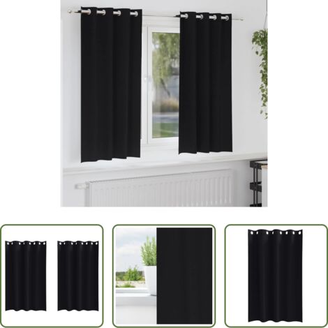 vidaXL Tende a tre strati -  Tende Blackout con Anelli 2 pcs Nero 175 x 140 cm Poliestere