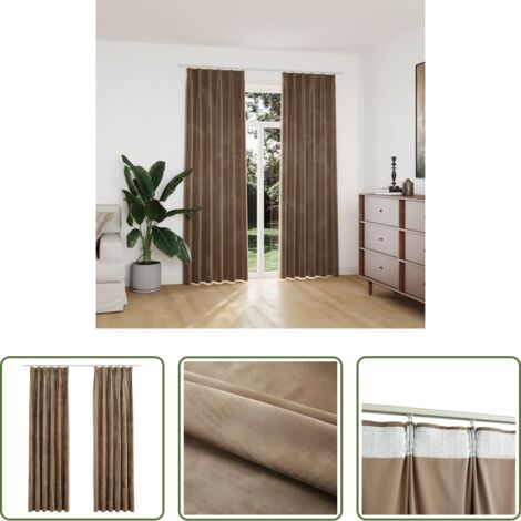 vidaXL Tende con ganci -  Tende Oscuranti con Ganci 2 pz Beige in Velluto 140x225 cm