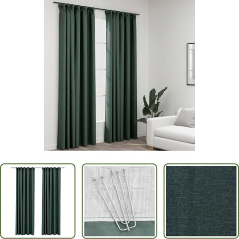 vidaXL Tende con ganci -  Tende Oscuranti con Ganci Effetto Lino 2 pz Verdi 140x225 cm