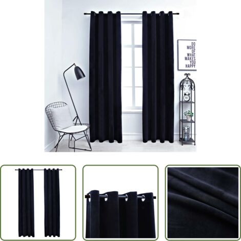 vidaXL Tende nere -  Tende Oscuranti con Anelli 2 pz Nere in Velluto 140x225 cm