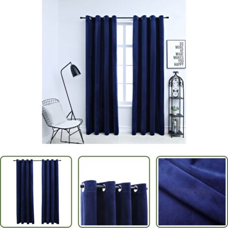 vidaXL Tende per camera da letto -  Tende Oscuranti con Anelli 2 pz Blu Scuro in Velluto 140x225 cm
