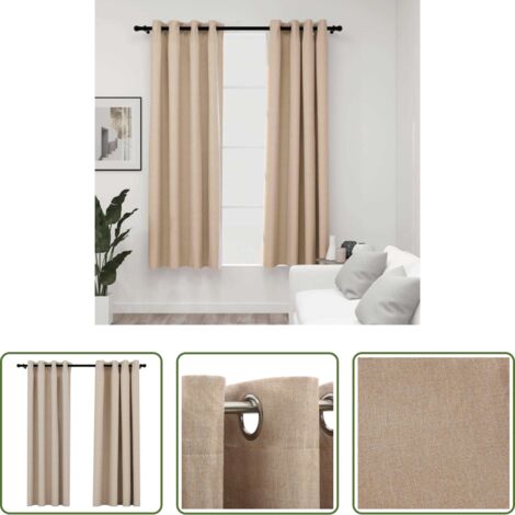 vidaXL Tende per interni -  Tende Oscuranti Effetto Lino con Occhielli 2 pz Beige 140x175cm