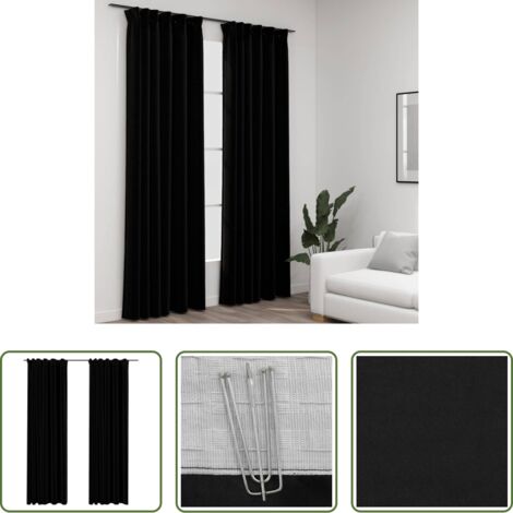 vidaXL Tende per soggiorno -  Tende Oscuranti con Ganci Effetto Lino 2 pz Nere 140x245 cm