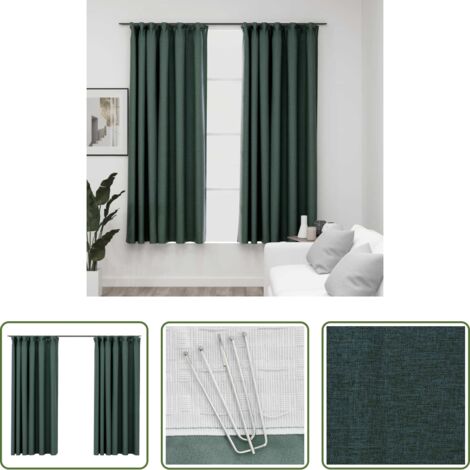 vidaXL Tende per soggiorno -  Tende Oscuranti con Ganci Effetto Lino 2 pz Verdi 140x175 cm