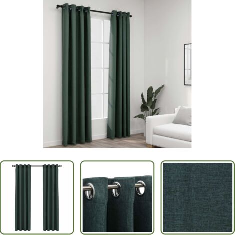vidaXL Tende per soggiorno -  Tende Oscuranti Effetto Lino con Occhielli 2 pz Verdi 140x245cm