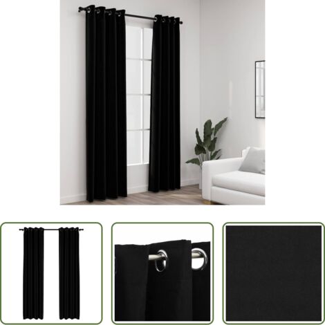 vidaXL Tende per soggiorno -  Tende Oscuranti Effetto Lino con Occhielli 2pz 140x225cm Nere