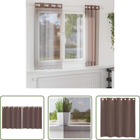 vidaXL Tende trasparenti -  Tende in Voile con Occhielli 2 pz Marrone 140x140 cm