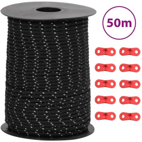 vidaXL Tent Guy Rope with Reflective Strips and Spanners 50 m 3 mm