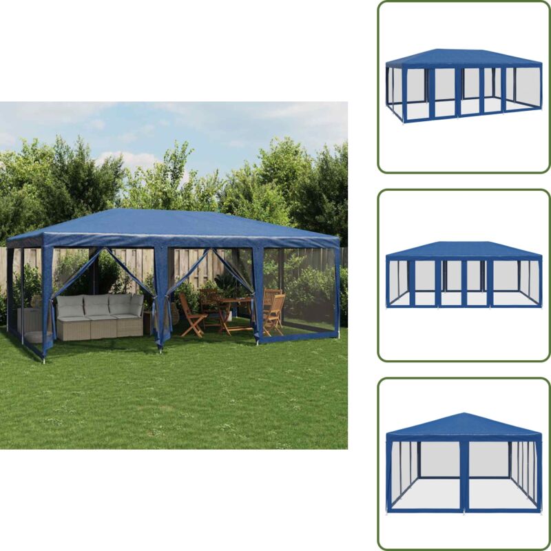 The Living Store - vidaXL Tente de fête avec 10 parois latérales en maille bleu 6x4m pehd