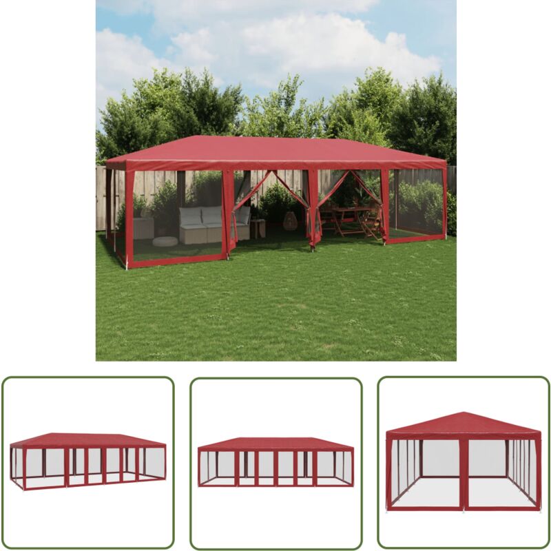 The Living Store - vidaXL Tente de fête avec 12parois latérales en maille rouge 8x4m pehd