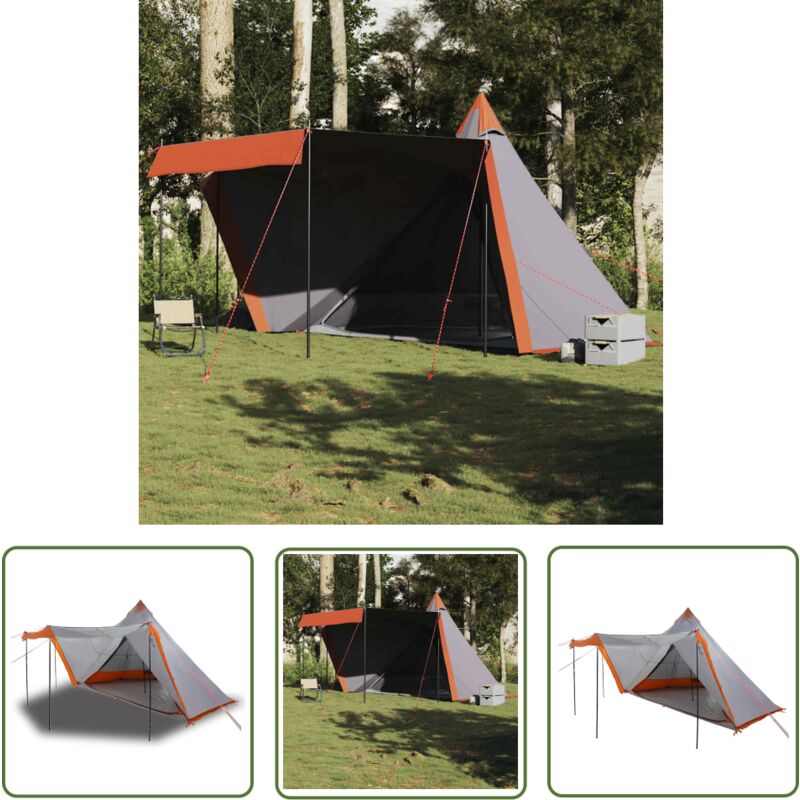 vidaXL Tente familiale tipi 6 personnes gris et orange imperméable