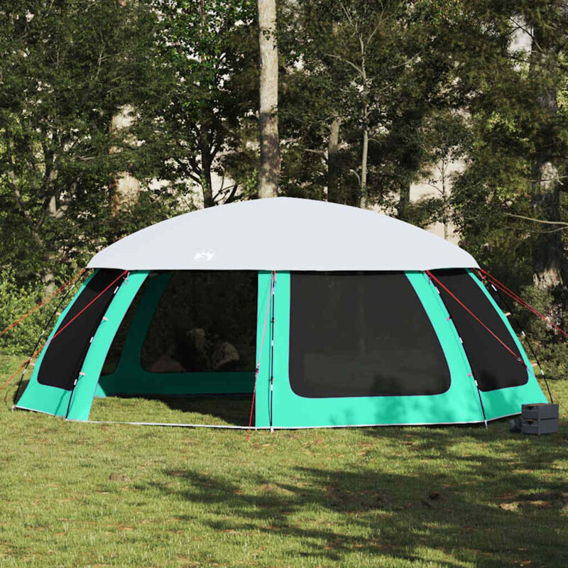 Tente piscine toit amovible parois maille vert d eau 690x690 cm