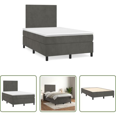 vidaXL Terciopelo -  Cama box spring con colchón terciopelo gris oscuro 120x190 cm