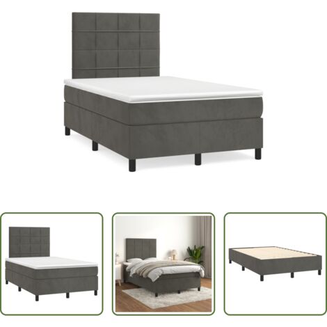 vidaXL Terciopelo -  Cama box spring con colchón terciopelo gris oscuro 120x190 cm