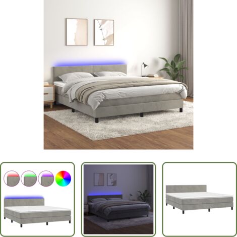 vidaXL Terciopelo gris claro -  Cama box spring colchón y LED terciopelo gris claro 160x200 cm