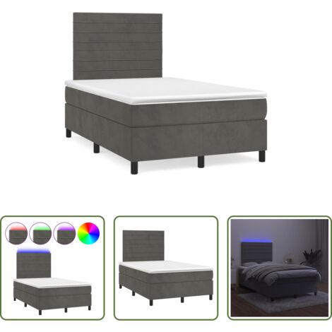 vidaXL Terciopelo gris oscuro -  Cama box spring colchón y LED terciopelo gris oscuro 120x190 cm