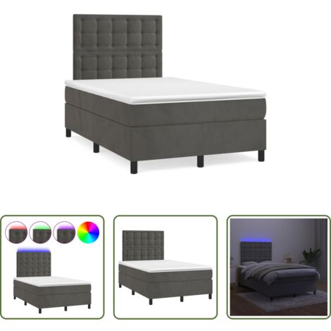 vidaXL Terciopelo gris oscuro -  Cama box spring colchón y LED terciopelo gris oscuro 120x190 cm