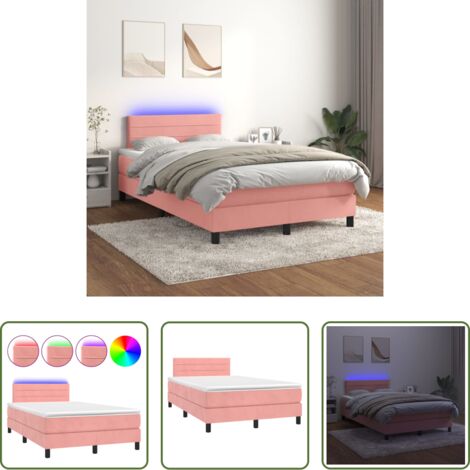vidaXL Terciopelo rosa -  Cama box spring colchón y LED terciopelo rosa 120x200 cm