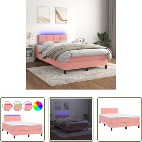 vidaXL Terciopelo rosa -  Cama box spring colchón y LED terciopelo rosa 120x200 cm