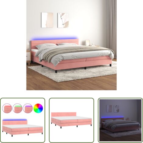 vidaXL Terciopelo rosa -  Cama box spring colchón y LED terciopelo rosa 200x200 cm
