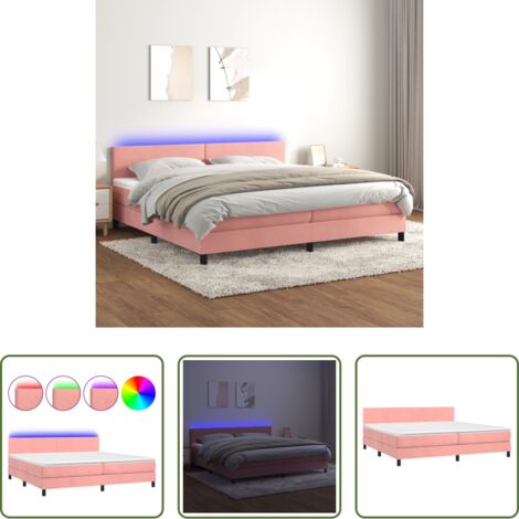 vidaXL Terciopelo rosa -  Cama box spring colchón y LED terciopelo rosa 200x200 cm