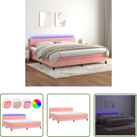 vidaXL Terciopelo rosa -  Cama box spring colchón y LED terciopelo rosa 200x200 cm