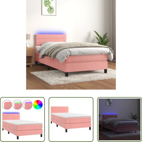 vidaXL Terciopelo rosa -  Cama box spring colchón y LED terciopelo rosa 80x200 cm